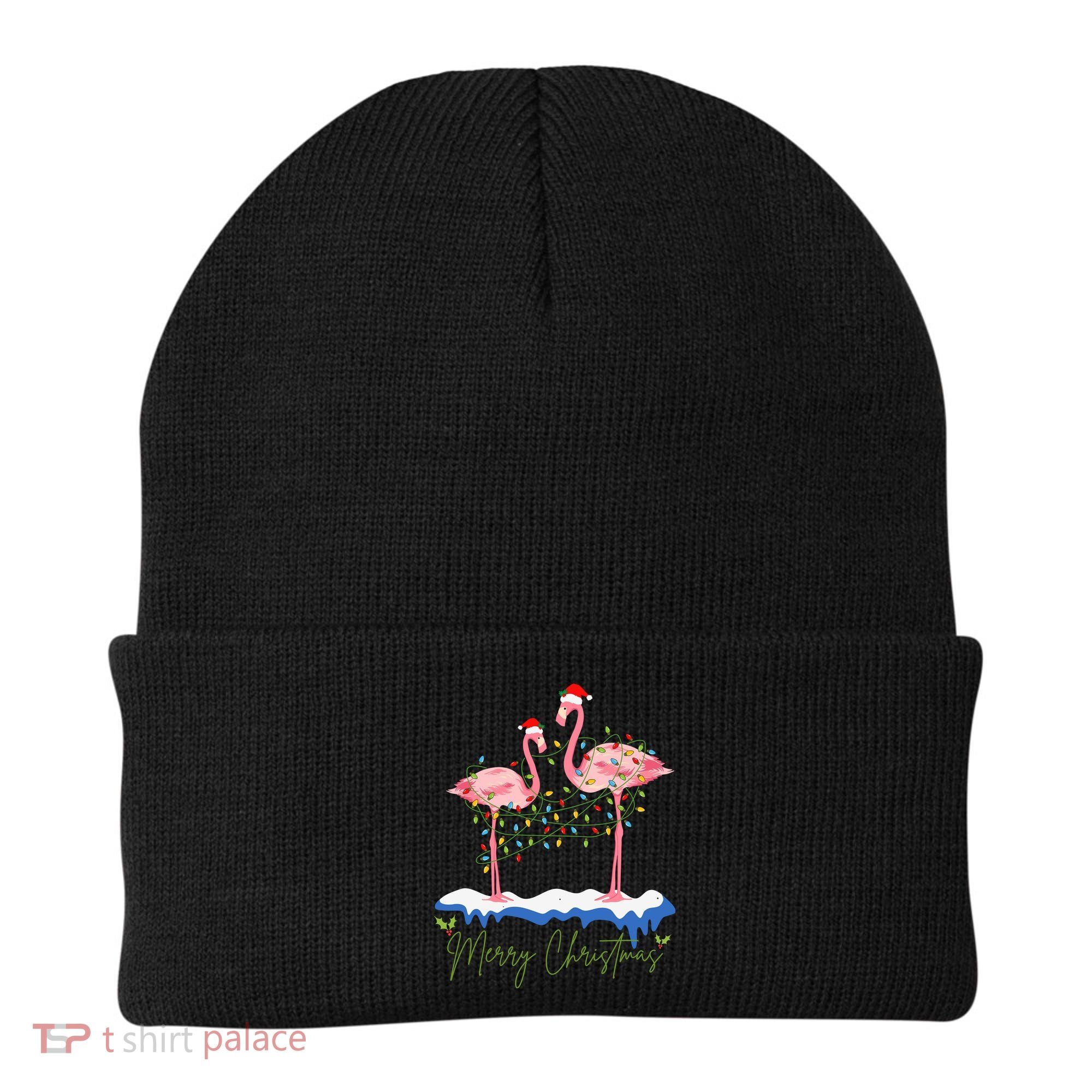 Merry Christmas Flamingo Holiday Beanie