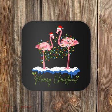 Merry Christmas Flamingo Holiday Coaster