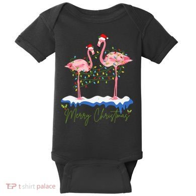 Merry Christmas Flamingo Holiday Baby Bodysuit