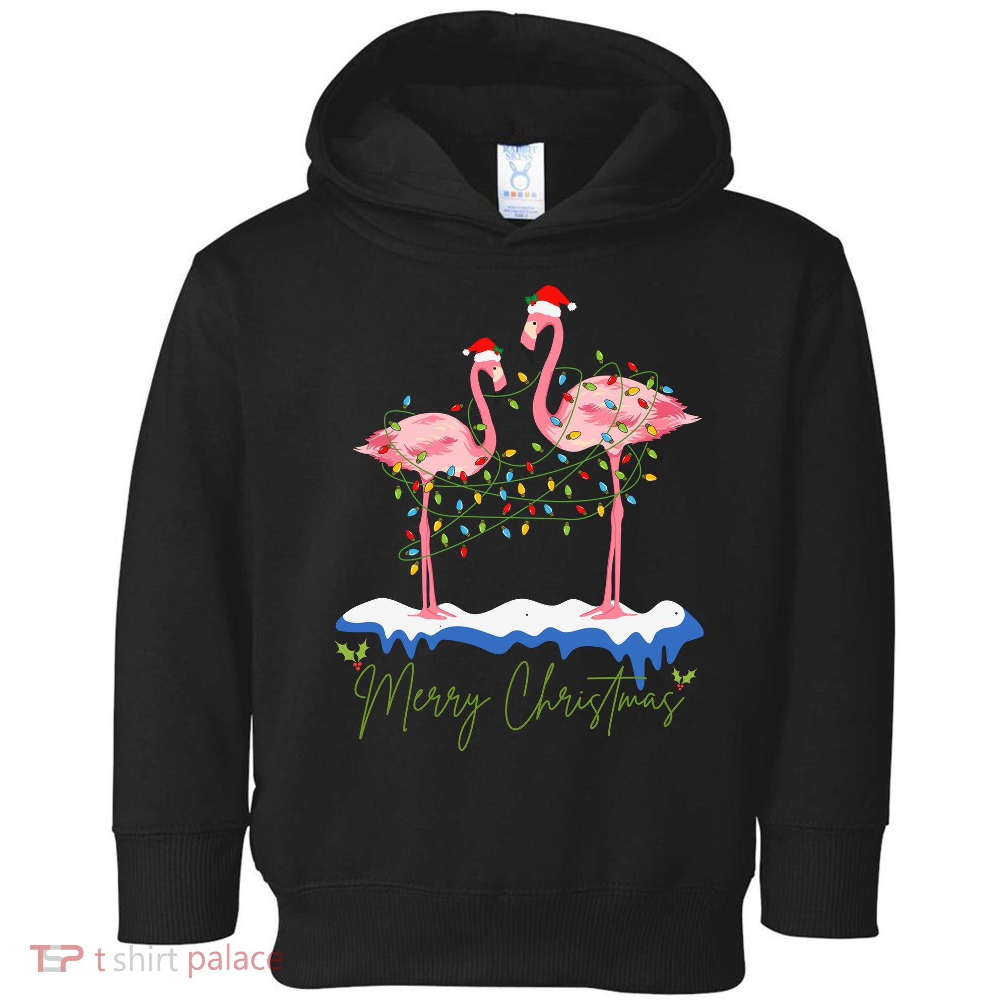 Merry Christmas Flamingo Holiday Toddler Hoodie