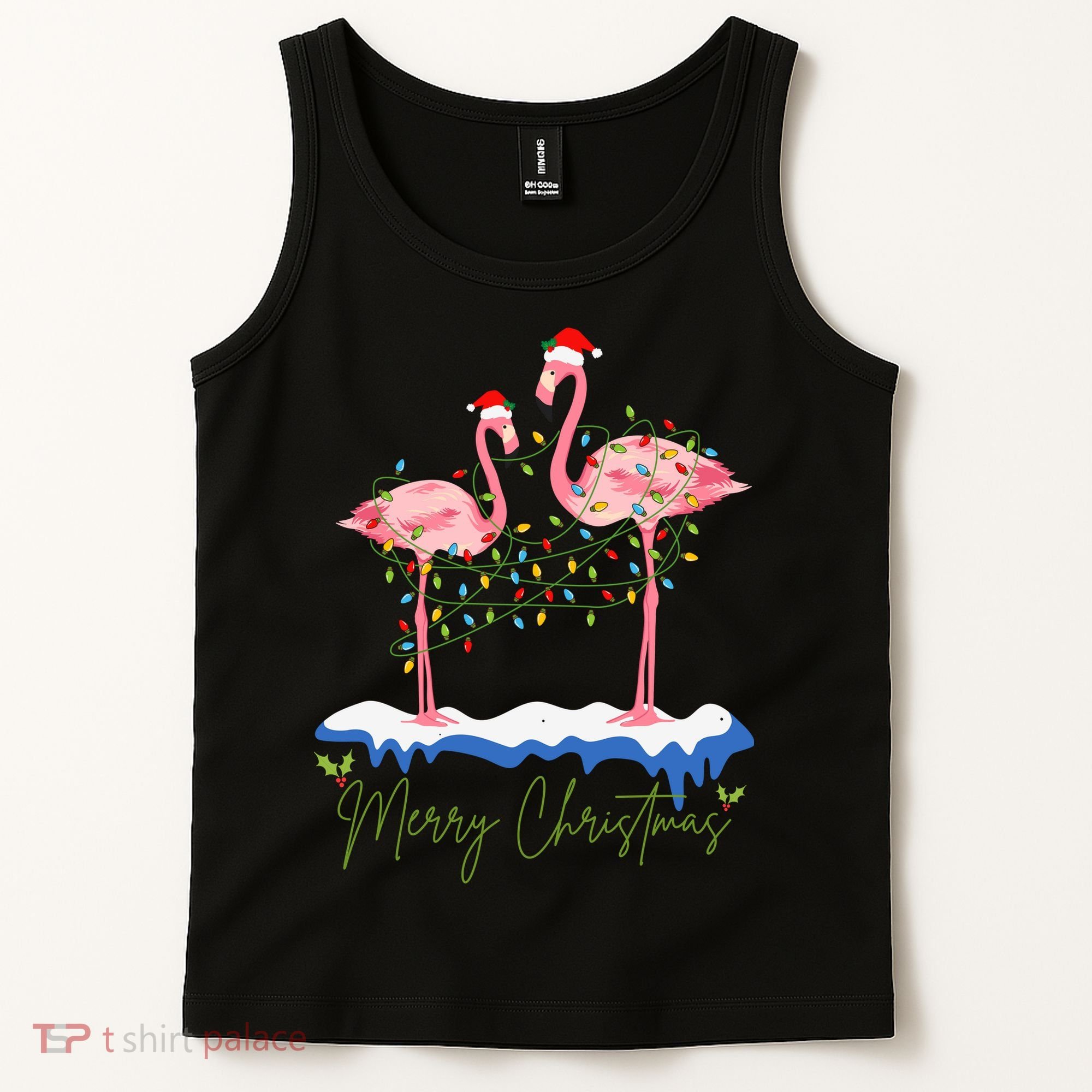 Merry Christmas Flamingo Holiday Tank Top