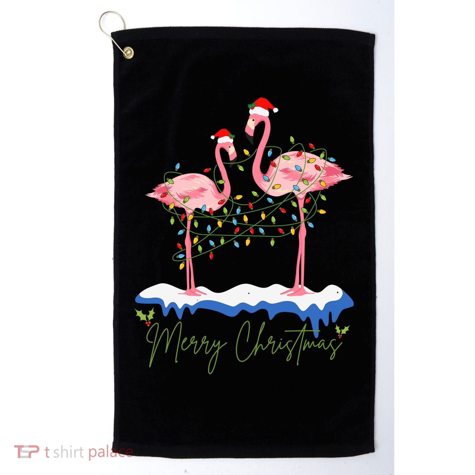 Merry Christmas Flamingo Holiday Golf Towel