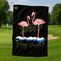 Merry Christmas Flamingo Holiday Golf Towel thumb 1