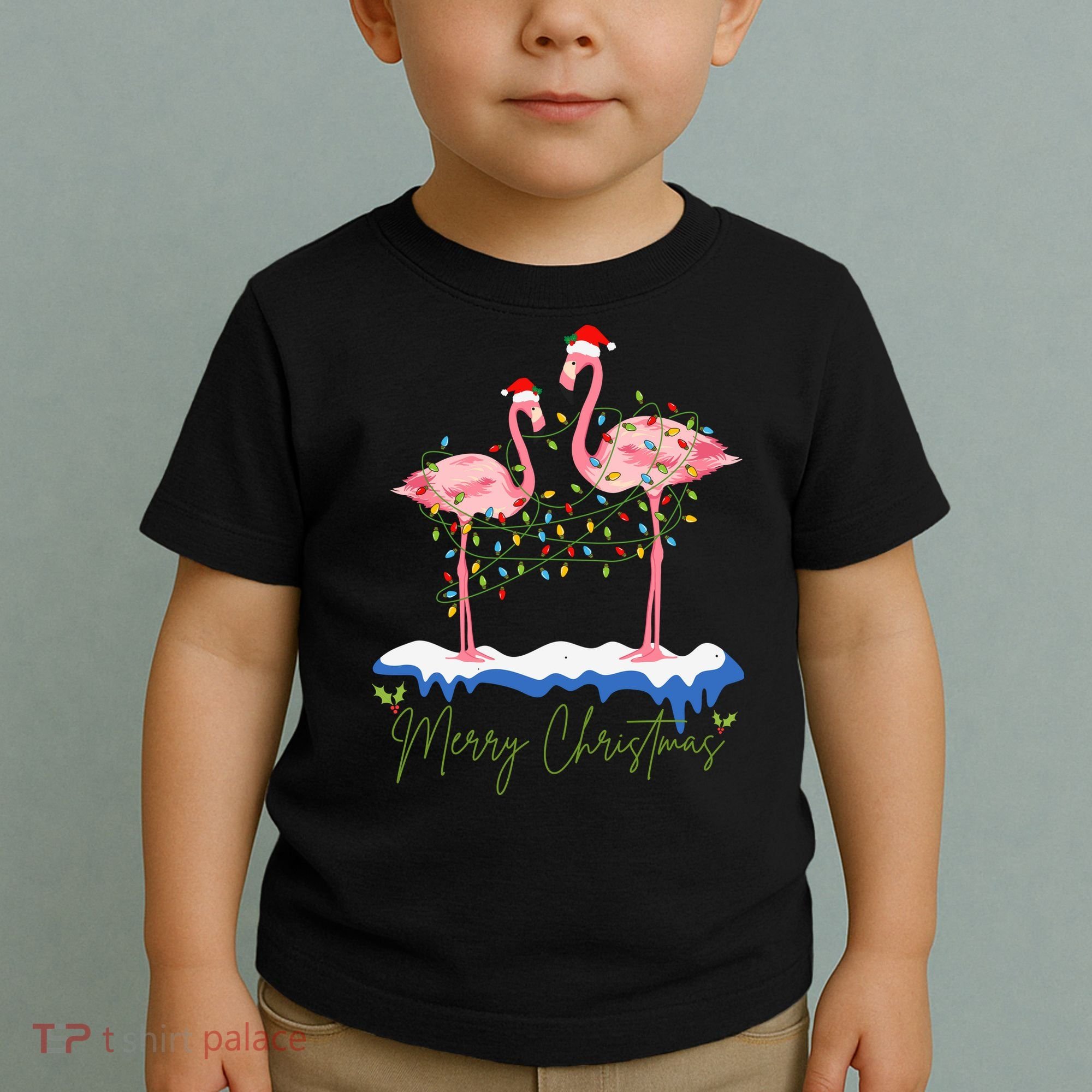 Merry Christmas Flamingo Holiday Toddler T-Shirt