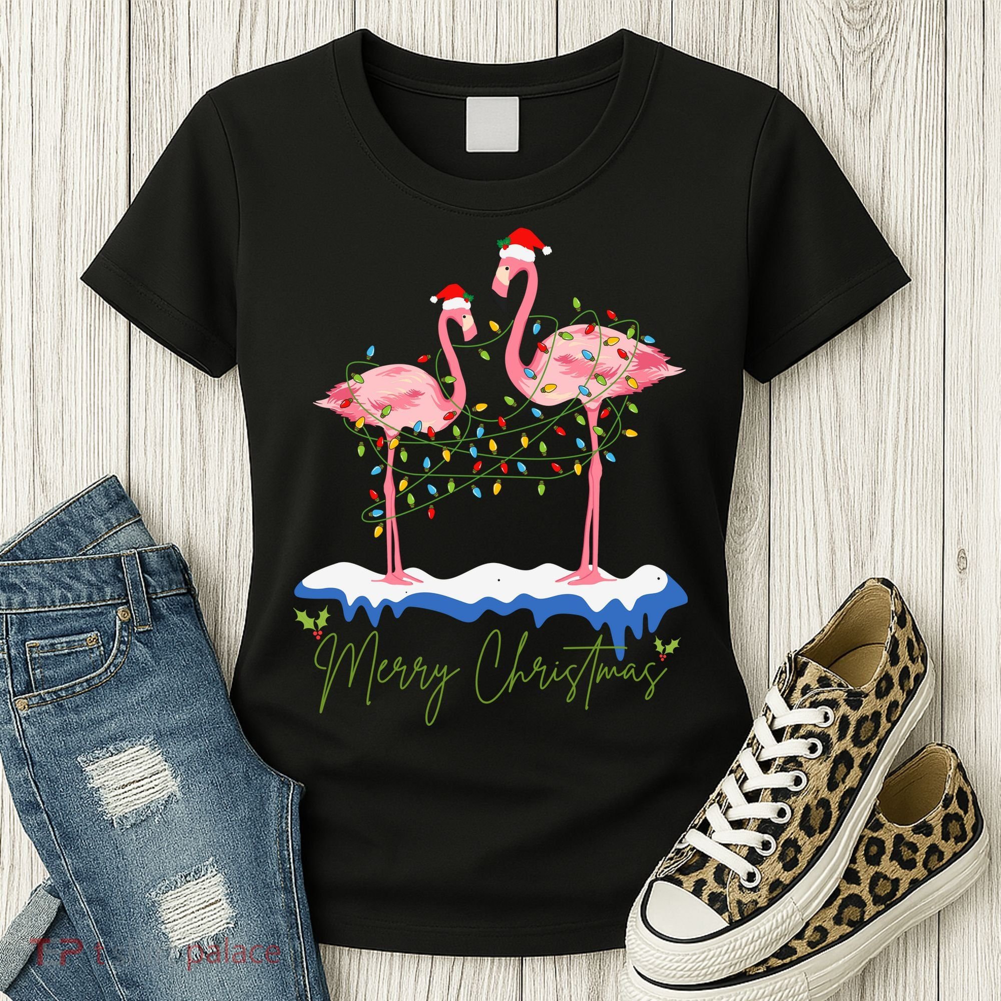 Merry Christmas Flamingo Holiday Women's T-Shirt