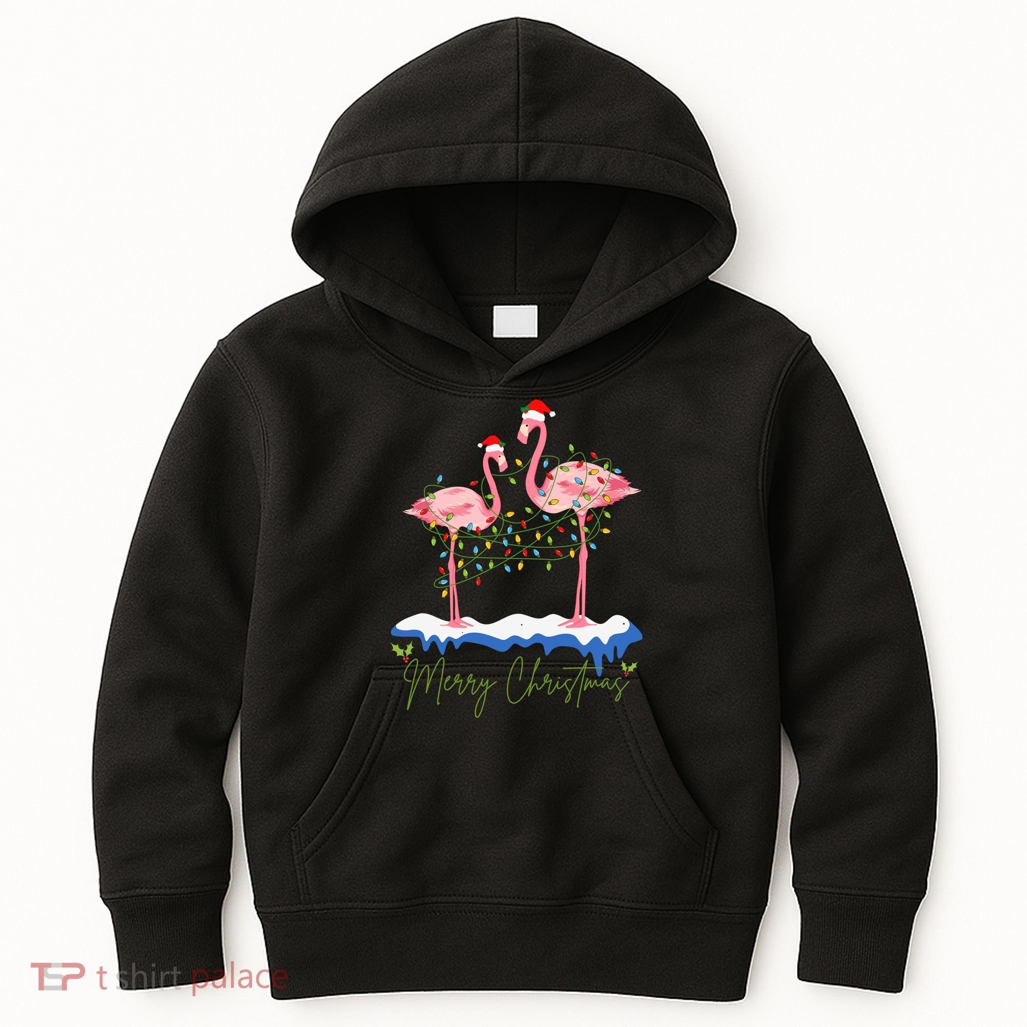 Merry Christmas Flamingo Holiday Kids Hoodie