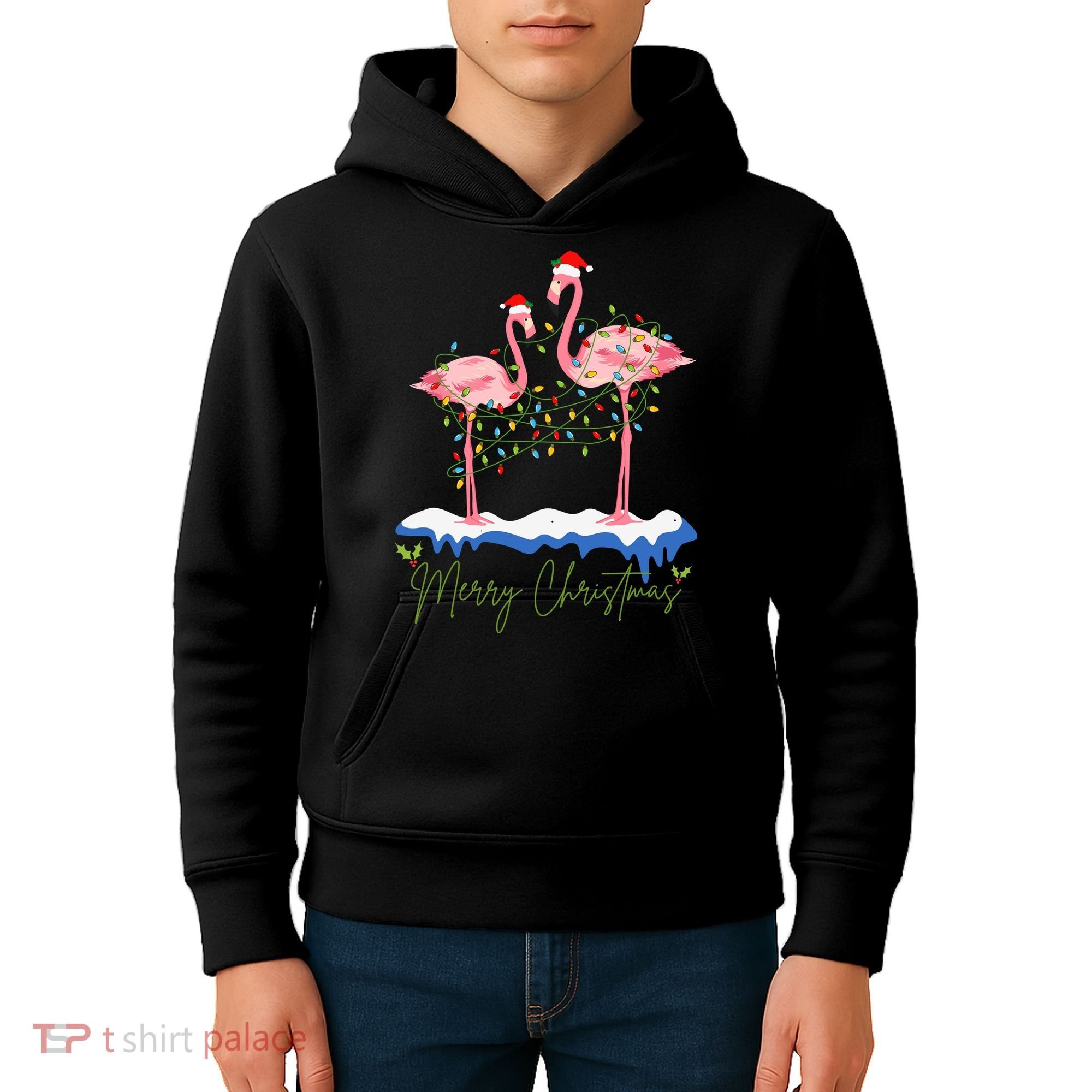 Merry Christmas Flamingo Holiday Kids Hoodie
