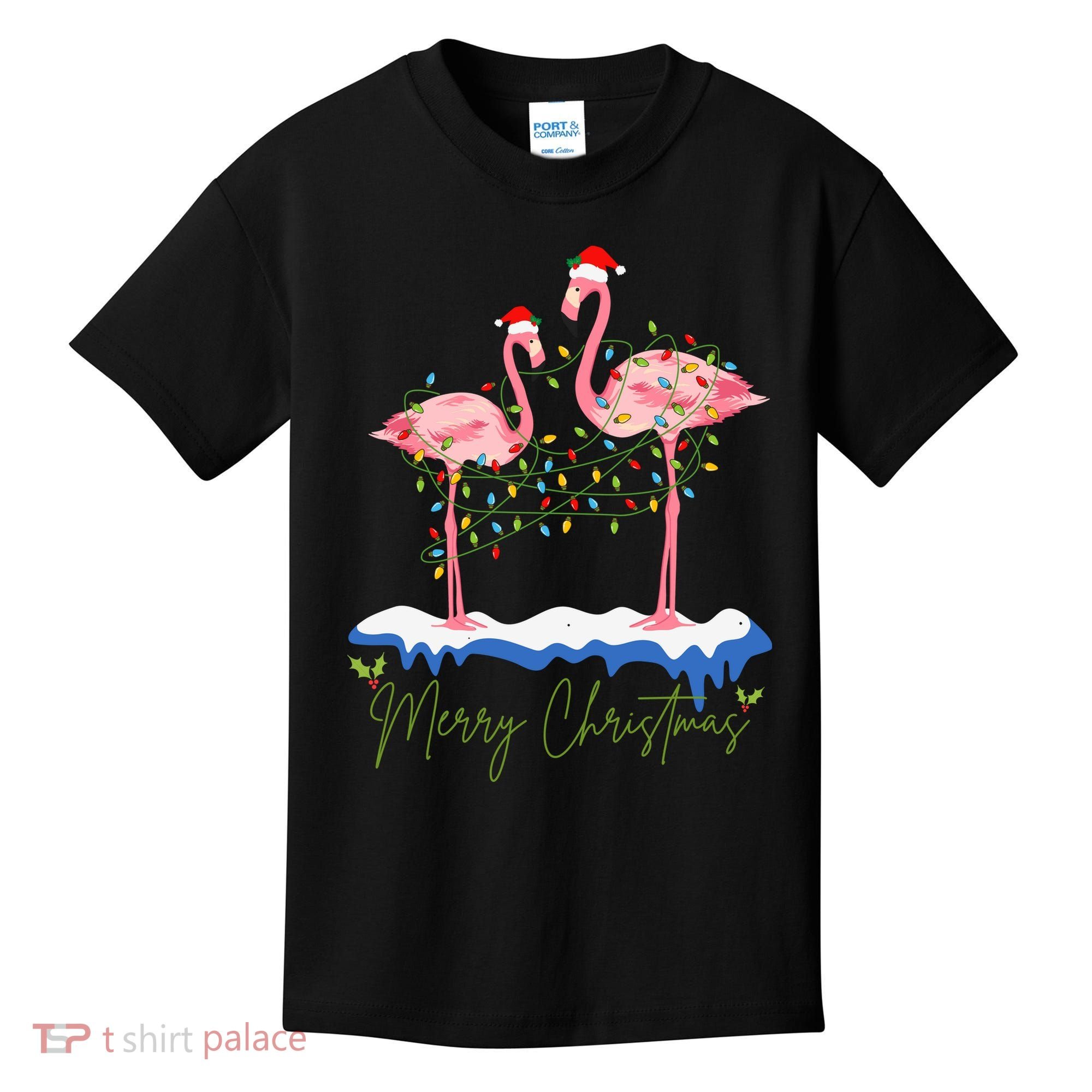 Merry Christmas Flamingo Holiday Kids T-Shirt