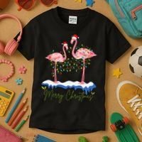 Merry Christmas Flamingo Holiday Kids T-Shirt thumb 3
