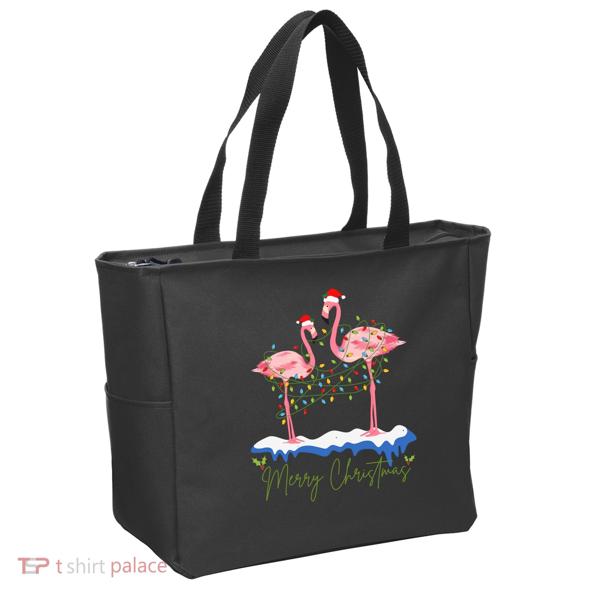 Merry Christmas Flamingo Holiday Tote Bag