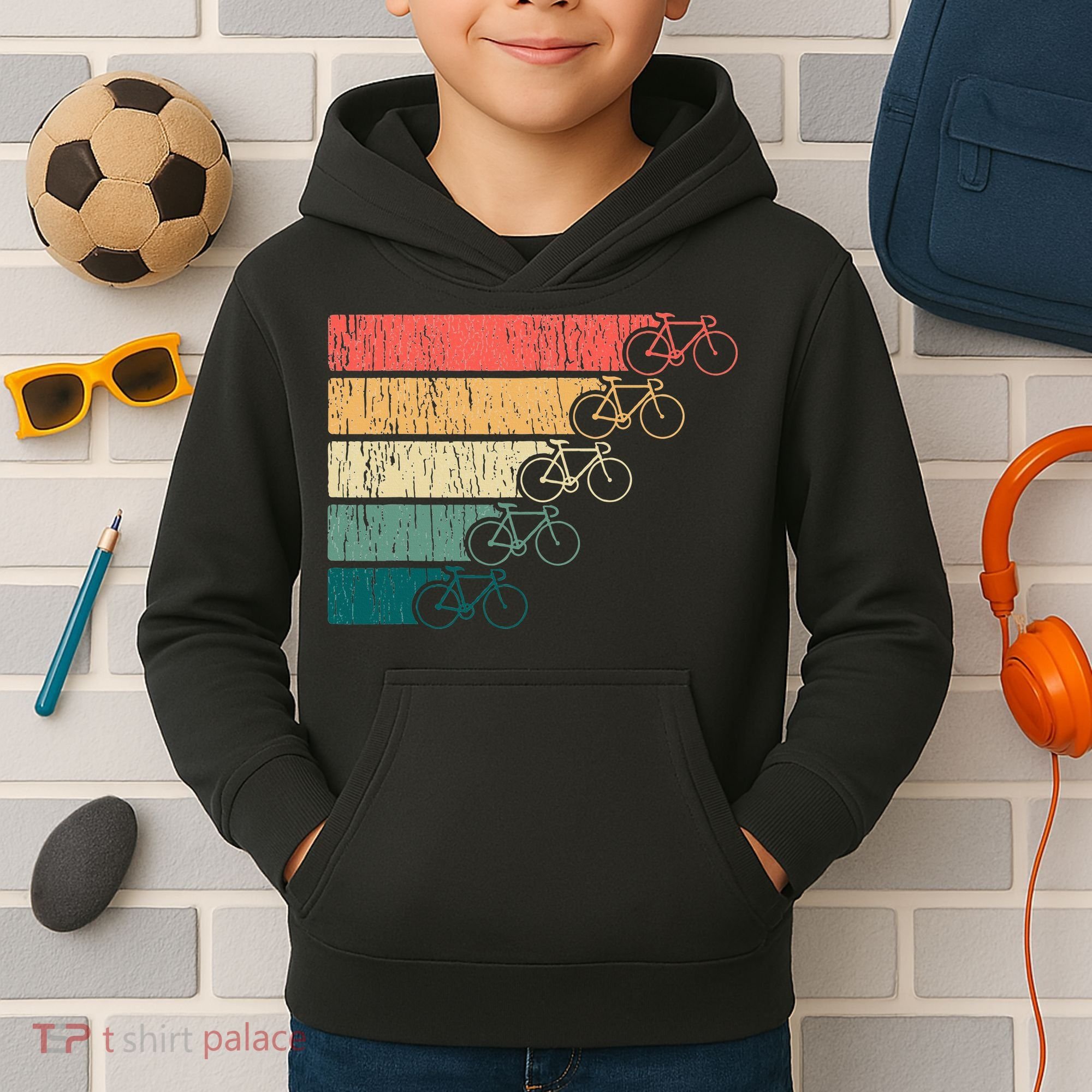 Minimalistic Cycling Funny Biking Bicycle Enthusiast Kids Hoodie