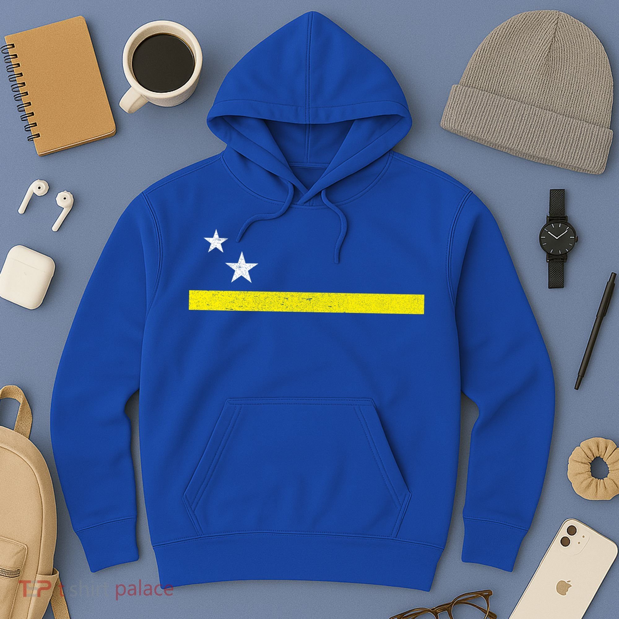 Minimal Curacao Flag Stars And Stripe Hoodie