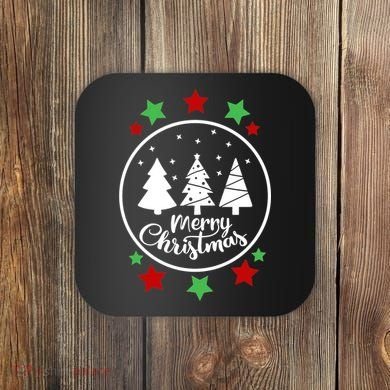 Merry Christmas Festive Circle Logo Coaster