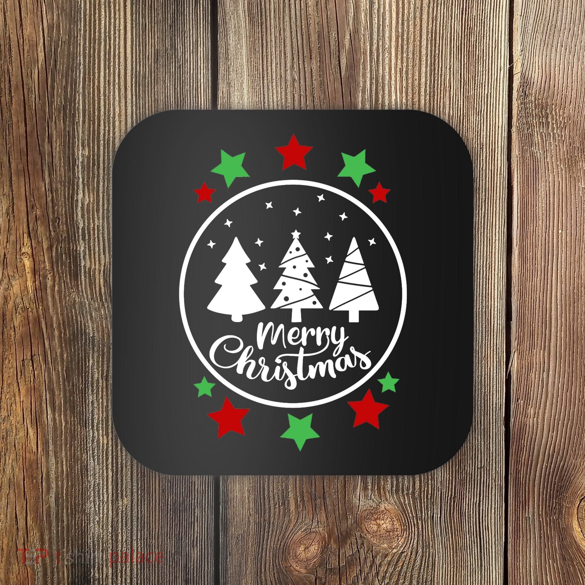 Merry Christmas Festive Circle Logo Coaster
