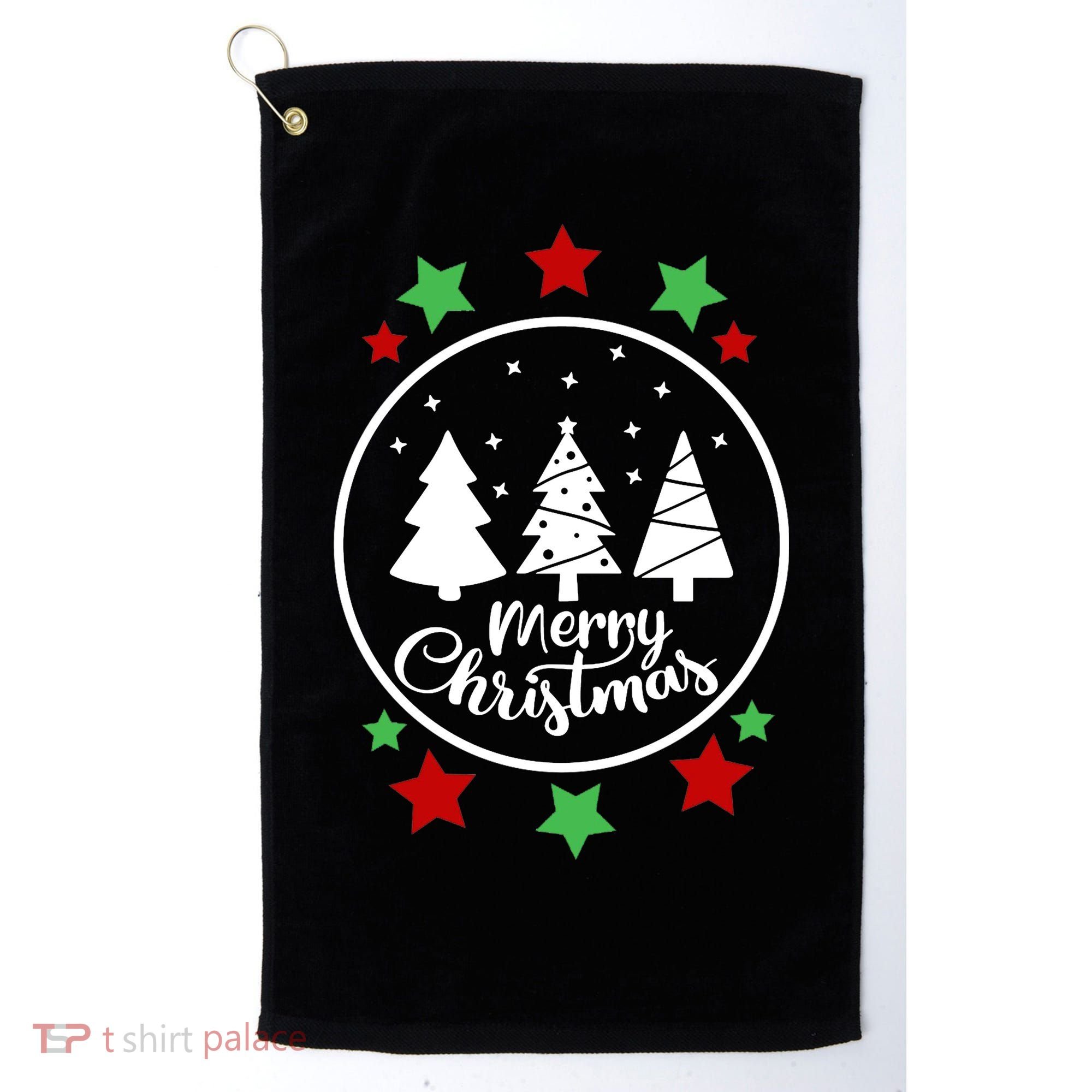 Merry Christmas Festive Circle Logo Golf Towel