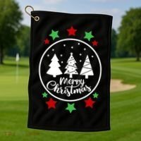 Merry Christmas Festive Circle Logo Golf Towel thumb 1