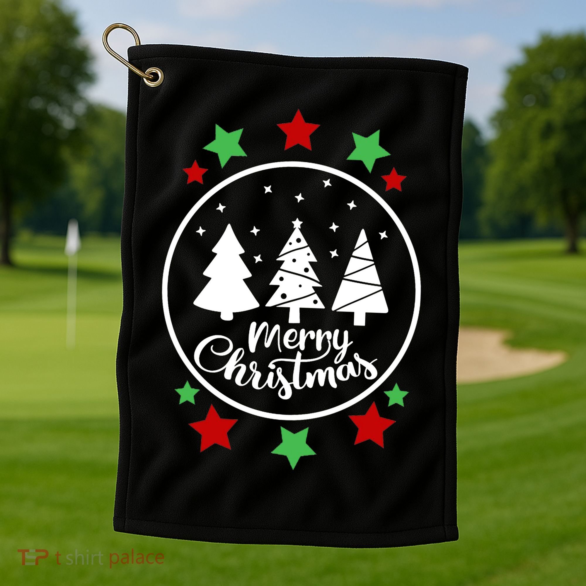 Merry Christmas Festive Circle Logo Golf Towel