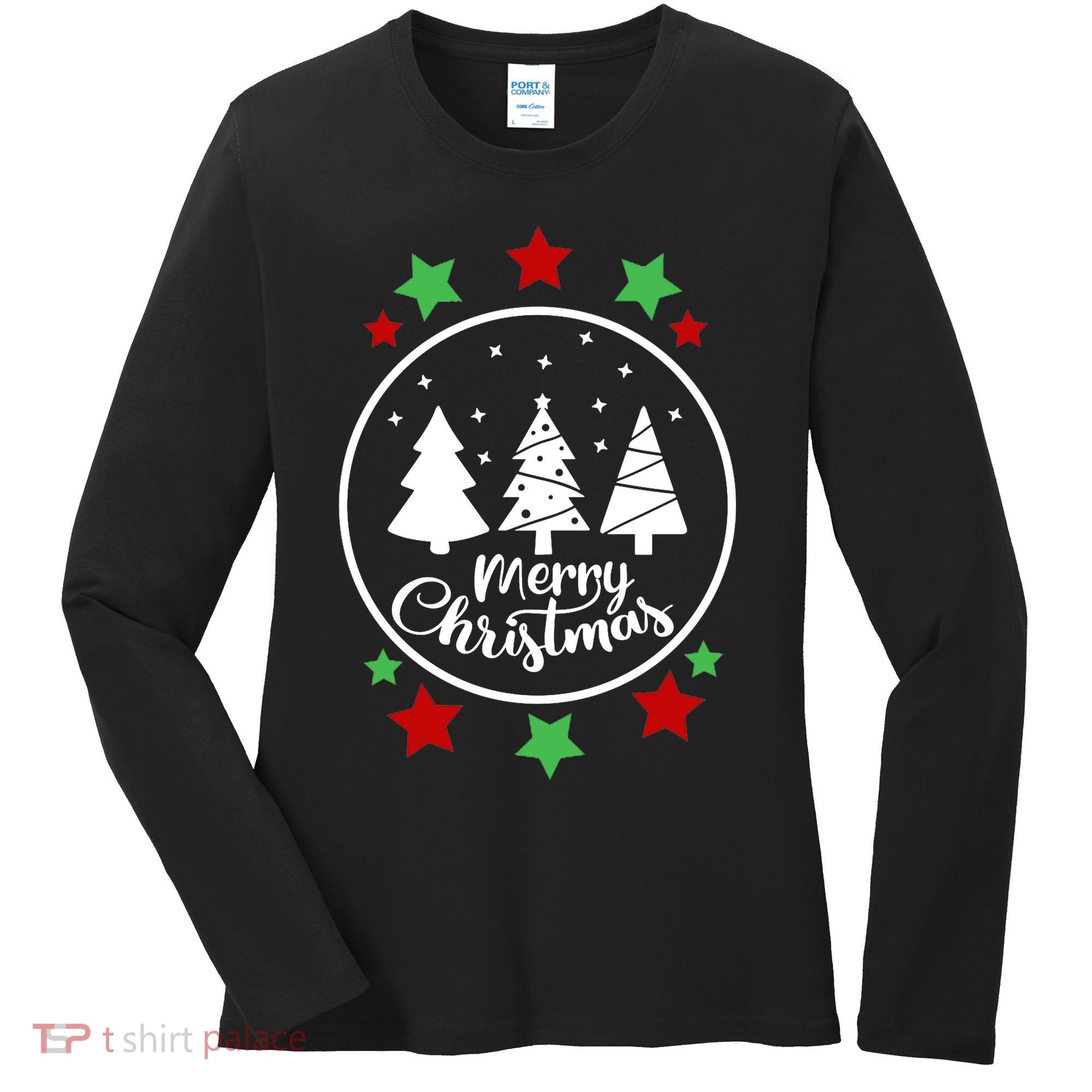 Merry Christmas Festive Circle Logo Women's Long Sleeve Shirt