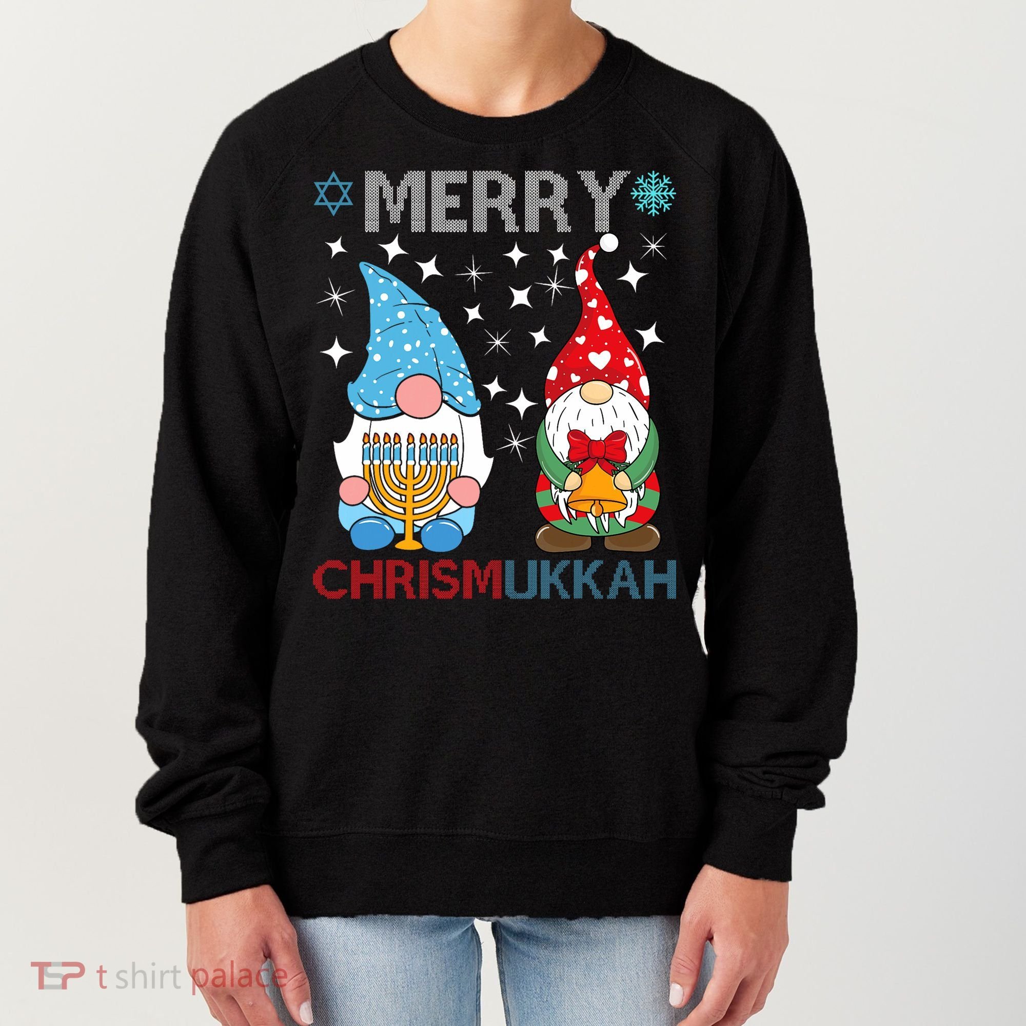Merry Chrismukkah Funny Gnomes Christmas And Hanukkah Women's Sweatshirt