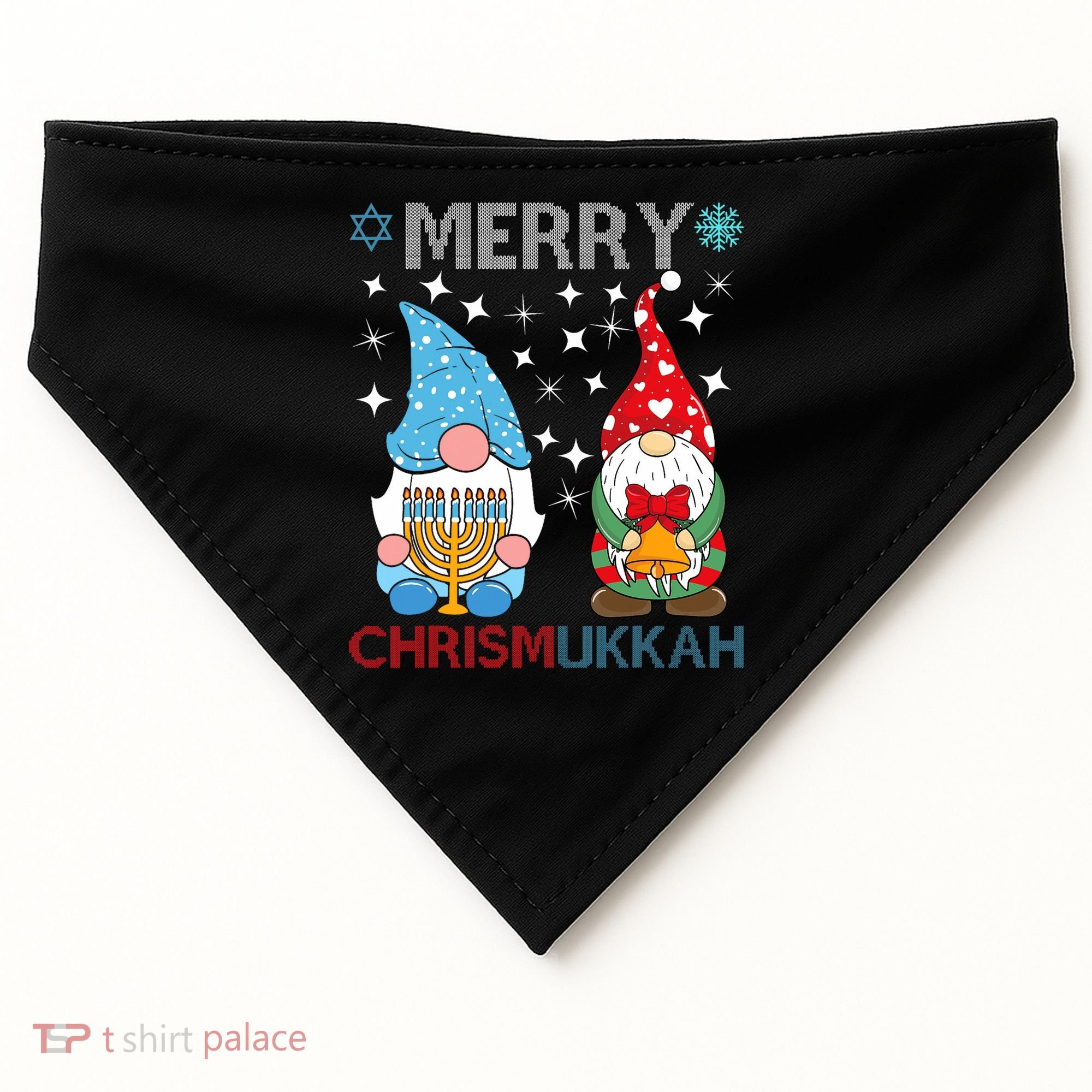 Merry Chrismukkah Funny Gnomes Christmas And Hanukkah USA-Made Doggie Bandana