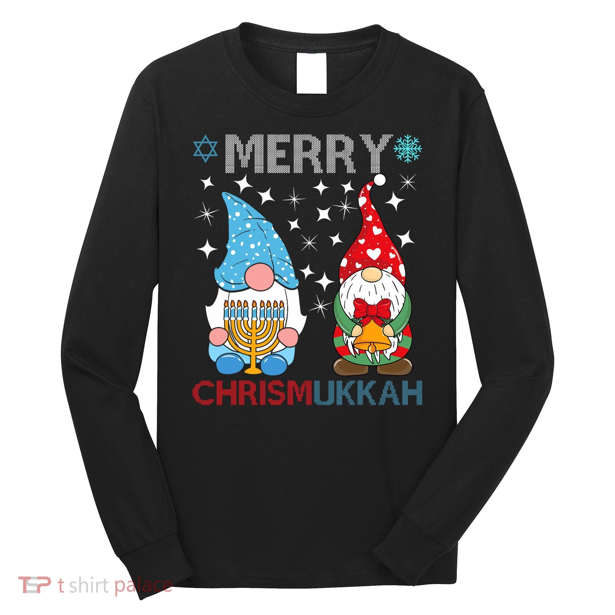 Merry Chrismukkah Funny Gnomes Christmas And Hanukkah Long Sleeve Shirt