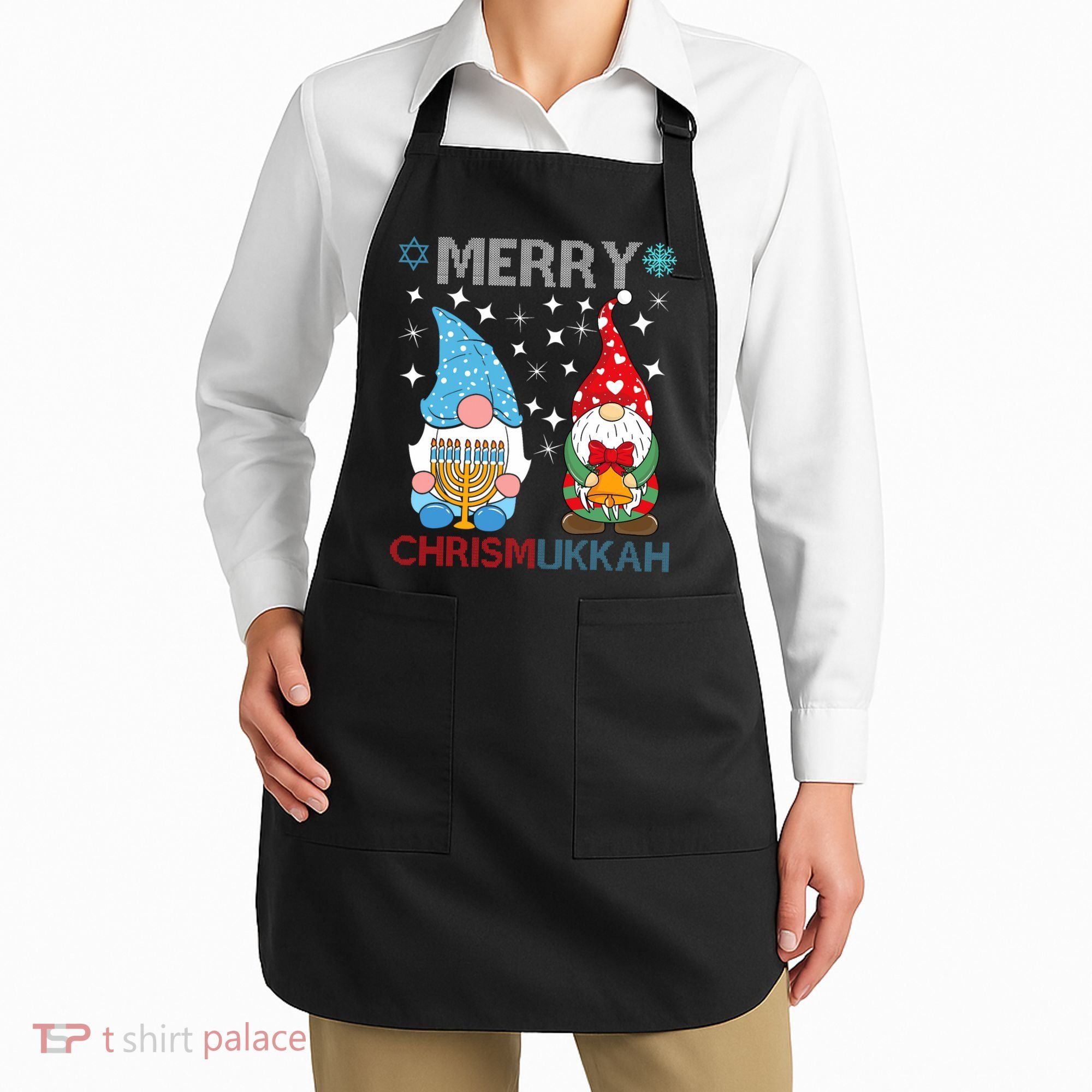 Merry Chrismukkah Funny Gnomes Christmas And Hanukkah Apron