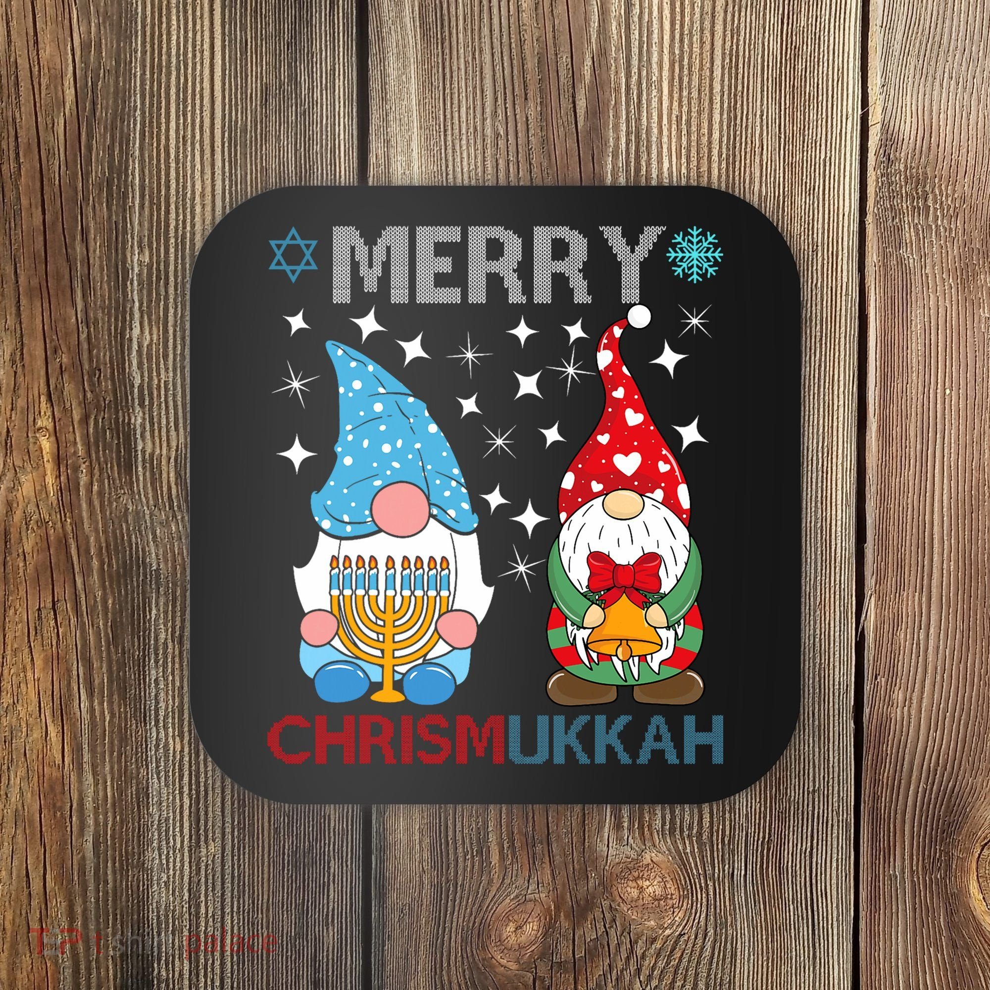 Merry Chrismukkah Funny Gnomes Christmas And Hanukkah Coaster