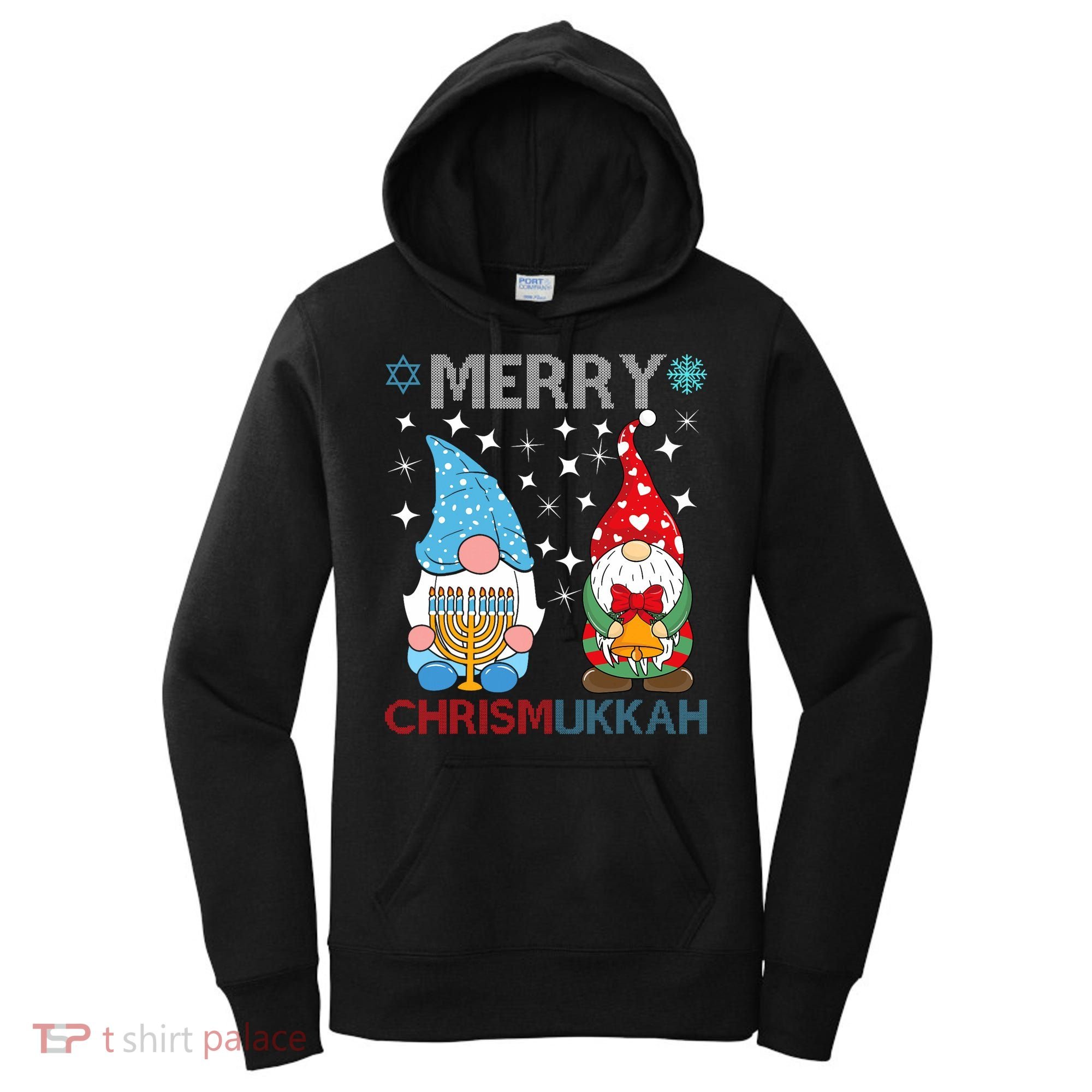 Merry Chrismukkah Funny Gnomes Christmas And Hanukkah Women's Hoodie