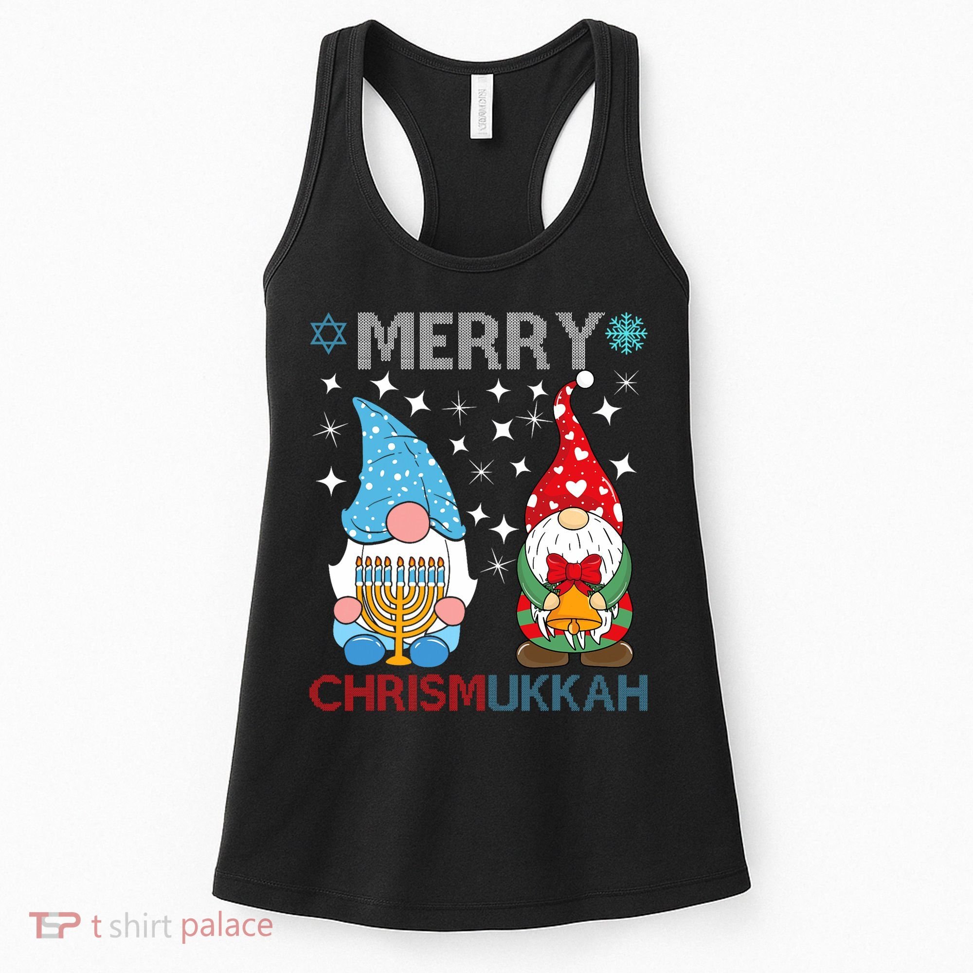 Merry Chrismukkah Funny Gnomes Christmas And Hanukkah Women's Tank Top
