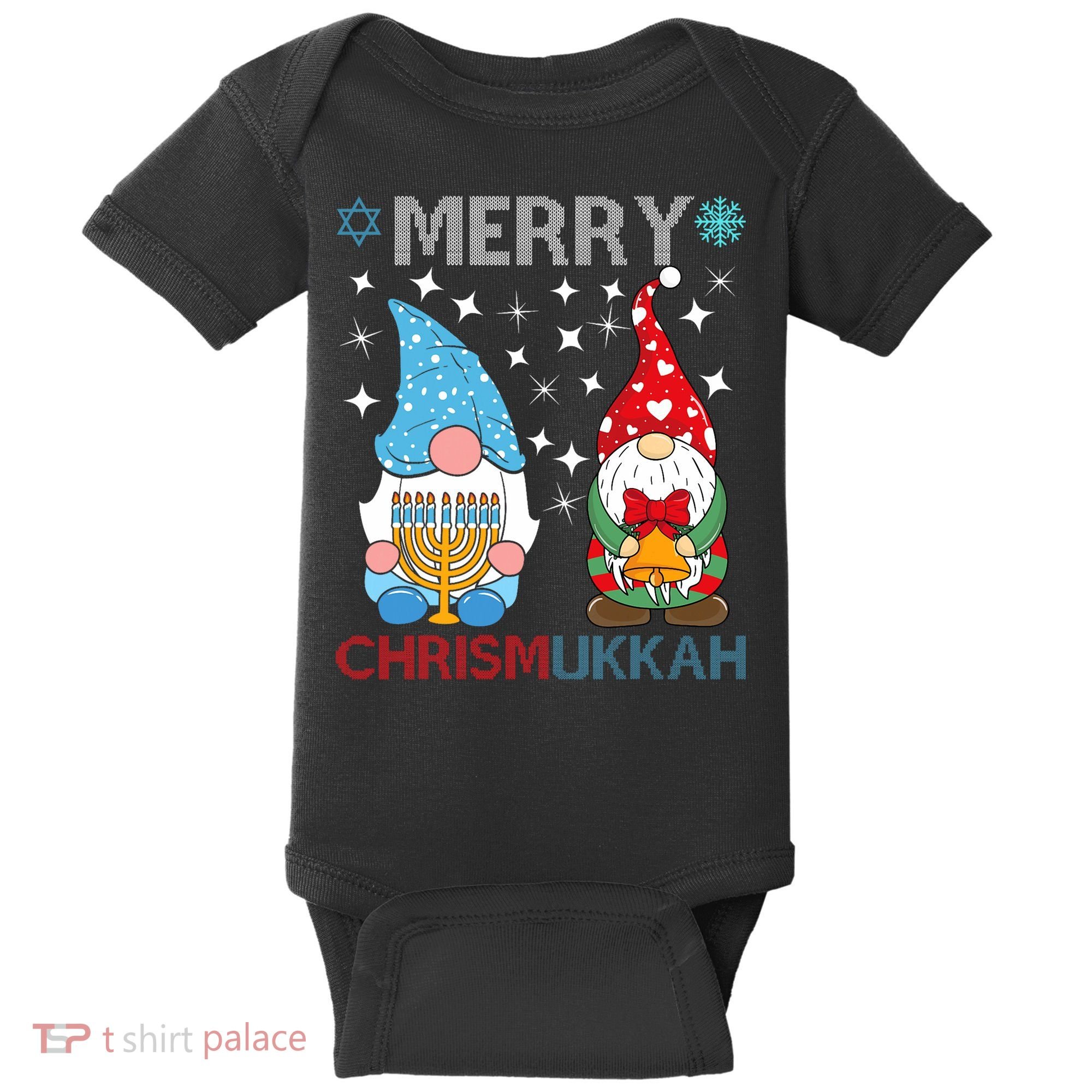 Merry Chrismukkah Funny Gnomes Christmas And Hanukkah Baby Bodysuit
