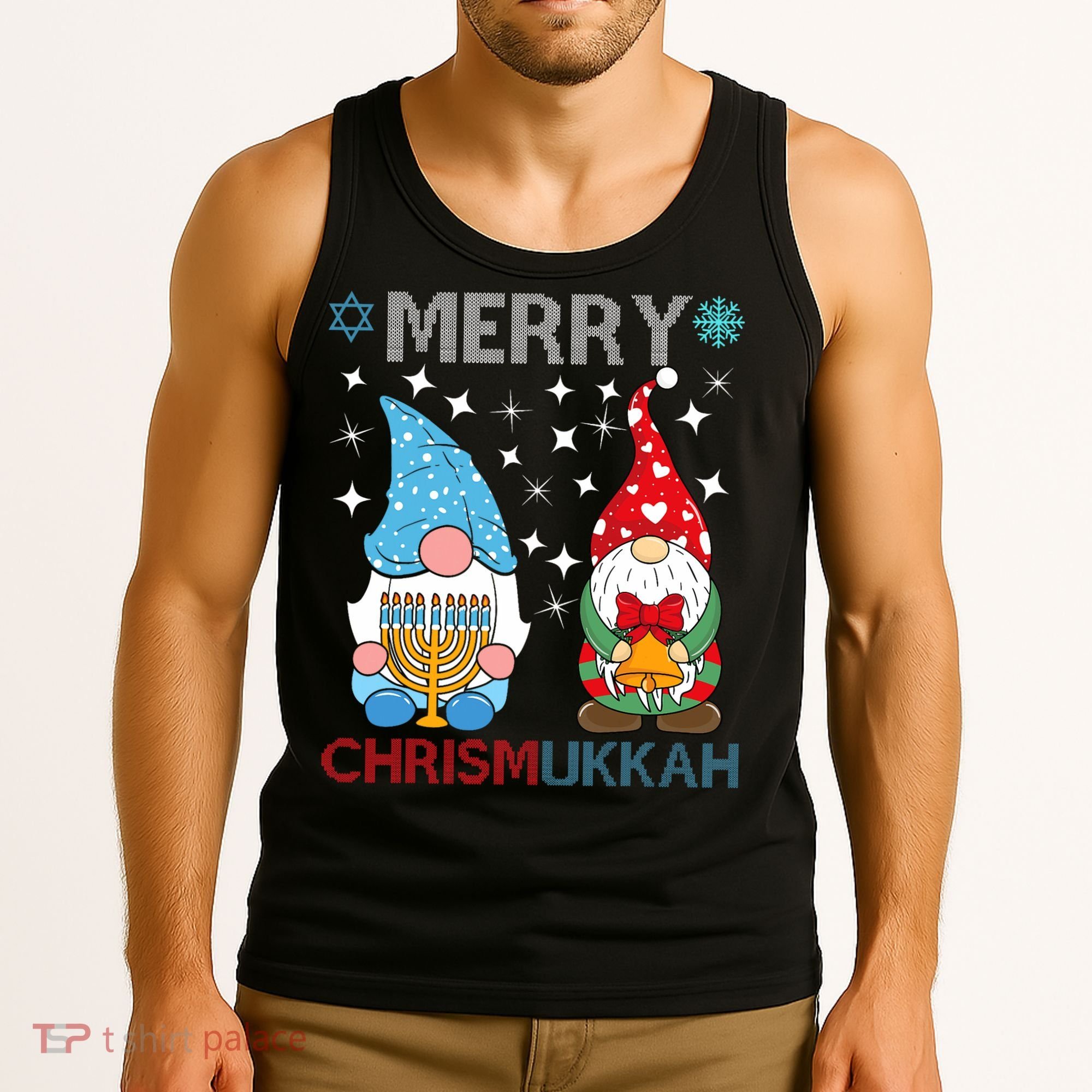 Merry Chrismukkah Funny Gnomes Christmas And Hanukkah Tank Top
