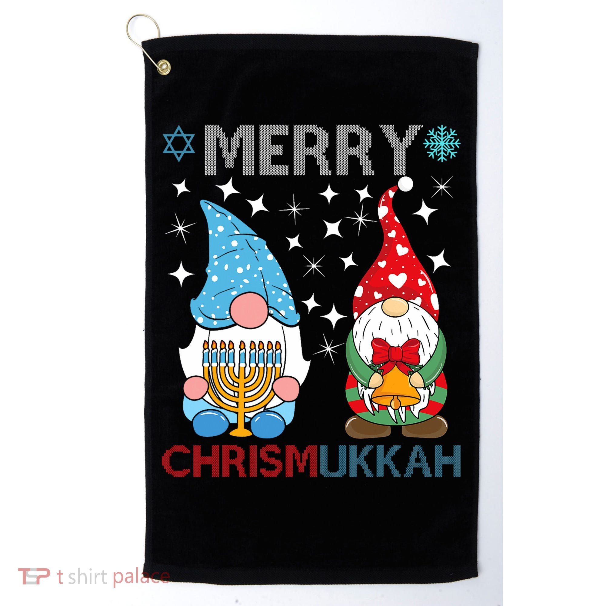 Merry Chrismukkah Funny Gnomes Christmas And Hanukkah Golf Towel