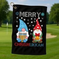 Merry Chrismukkah Funny Gnomes Christmas And Hanukkah Golf Towel thumb 1