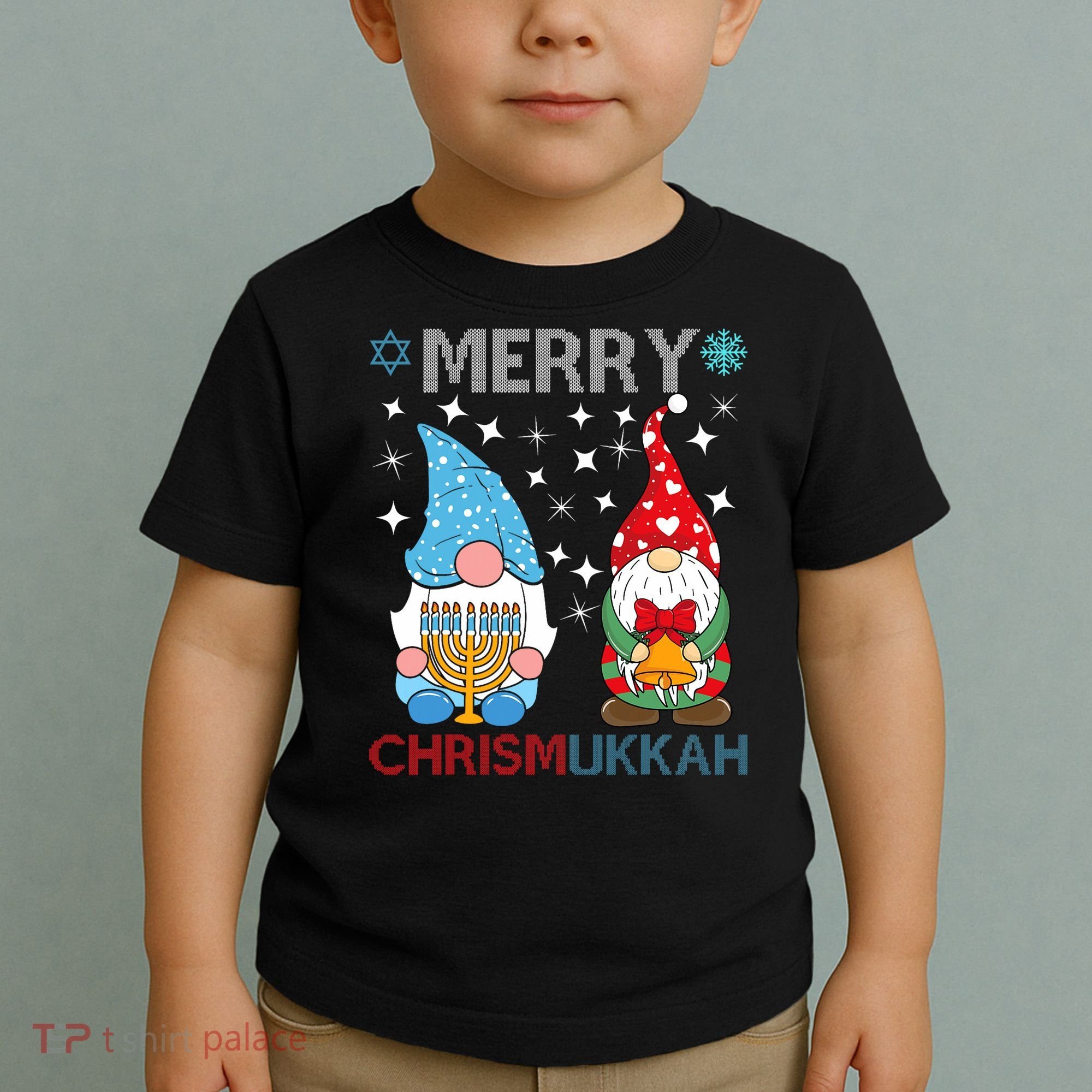 Merry Chrismukkah Funny Gnomes Christmas And Hanukkah Toddler T-Shirt