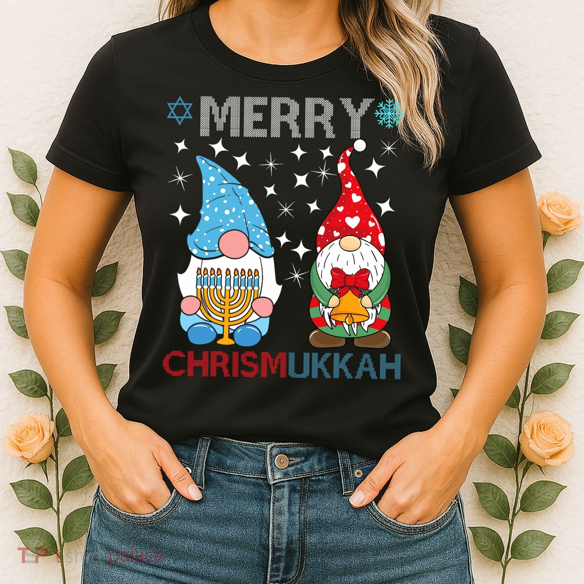 Merry Chrismukkah Funny Gnomes Christmas And Hanukkah Women's T-Shirt