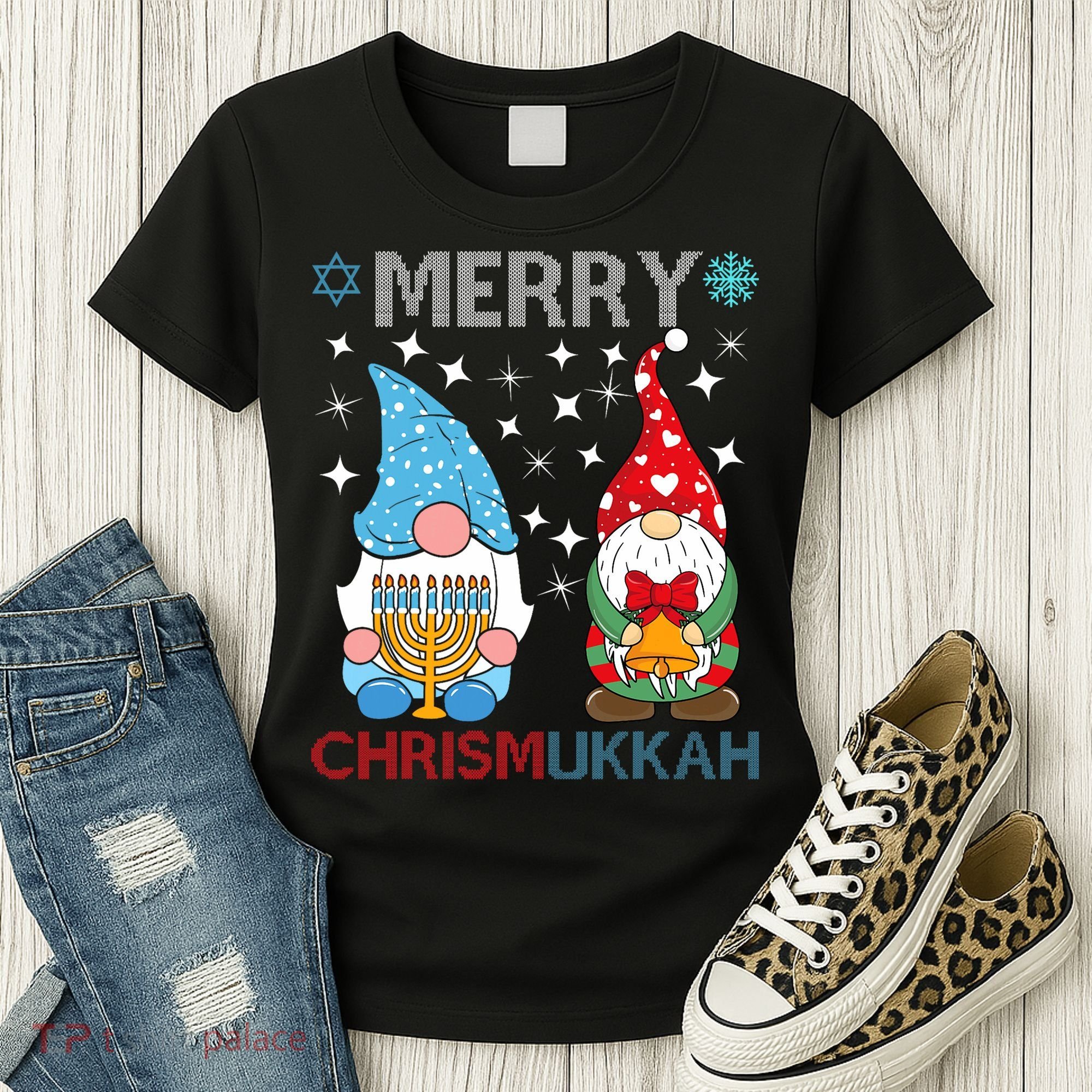 Merry Chrismukkah Funny Gnomes Christmas And Hanukkah Women's T-Shirt