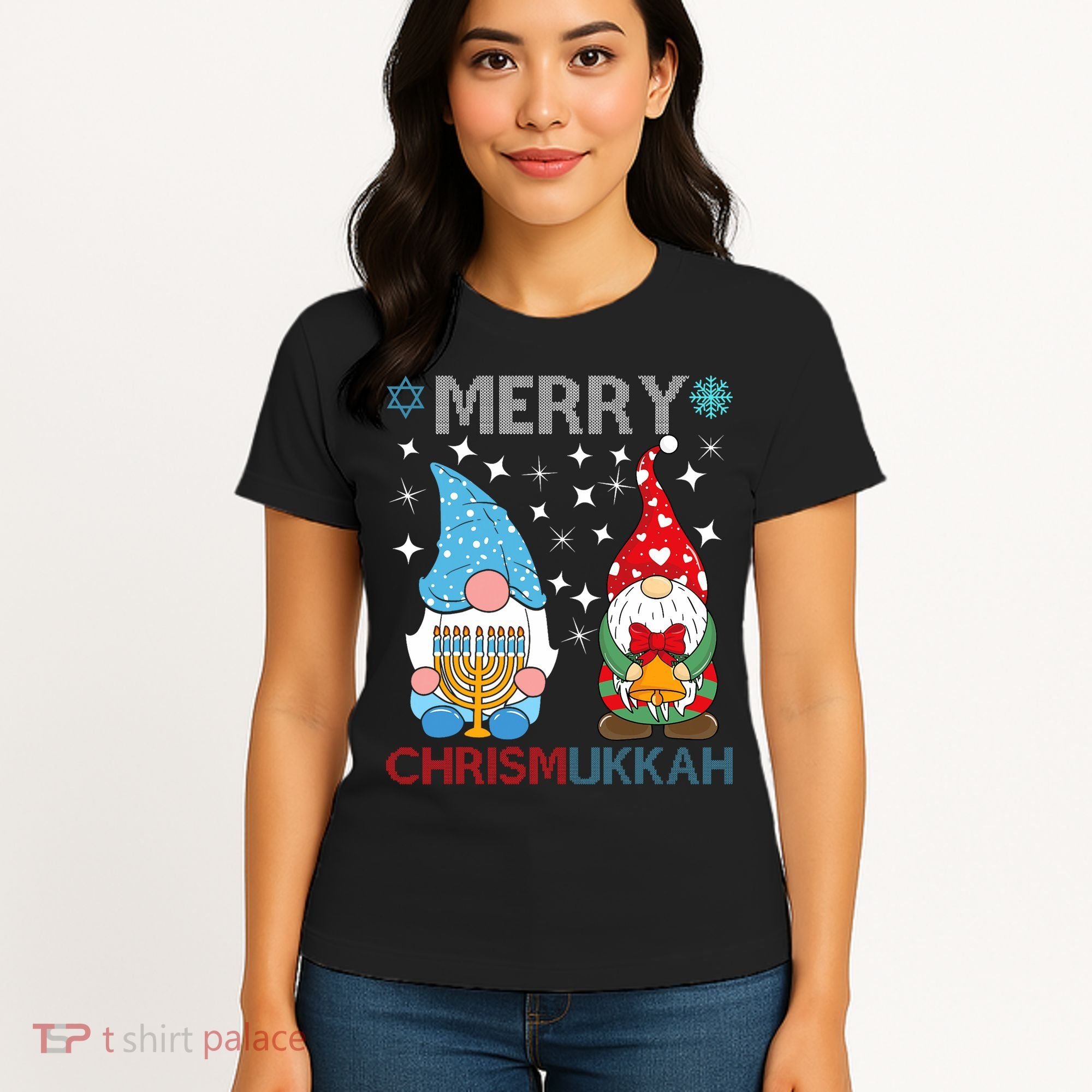 Merry Chrismukkah Funny Gnomes Christmas And Hanukkah Women's T-Shirt