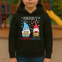Merry Chrismukkah Funny Gnomes Christmas And Hanukkah Kids Hoodie thumb 3