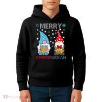 Merry Chrismukkah Funny Gnomes Christmas And Hanukkah Kids Hoodie thumb 4