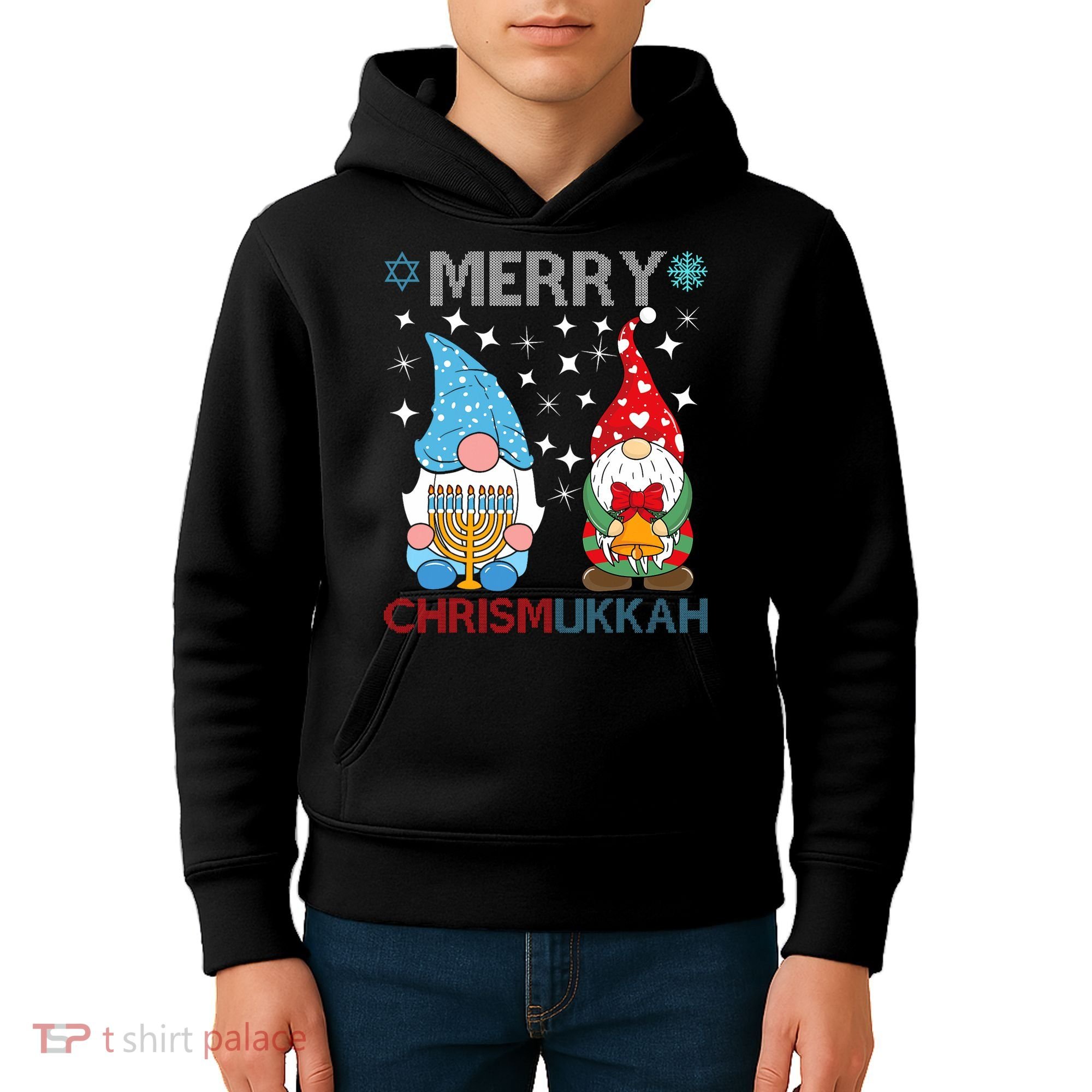 Merry Chrismukkah Funny Gnomes Christmas And Hanukkah Kids Hoodie