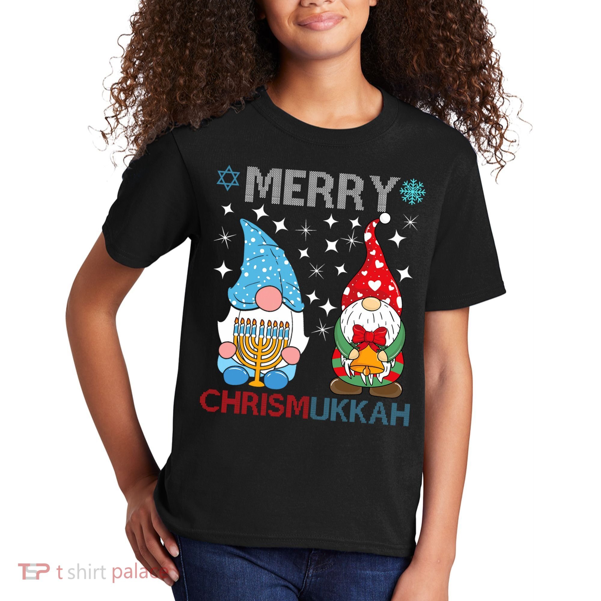 Merry Chrismukkah Funny Gnomes Christmas And Hanukkah Kids T-Shirt