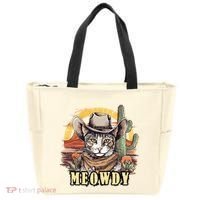Meowdy Cat Funny Howdy Meme Wild West Cowboy Hat Tote Bag thumb 0