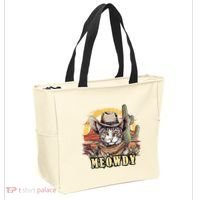 Meowdy Cat Funny Howdy Meme Wild West Cowboy Hat Tote Bag thumb 2