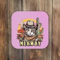 Meowdy Cat Funny Howdy Meme Wild West Cowboy Hat Coaster thumb 0