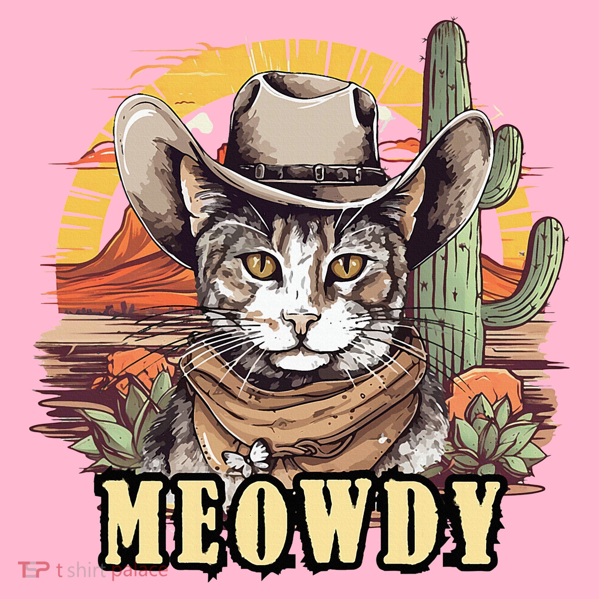 Meowdy Cat Funny Howdy Meme Wild West Cowboy Hat Coaster