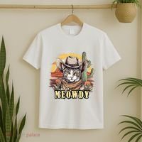Meowdy Cat Funny Howdy Meme Wild West Cowboy Hat T-Shirt thumb 2