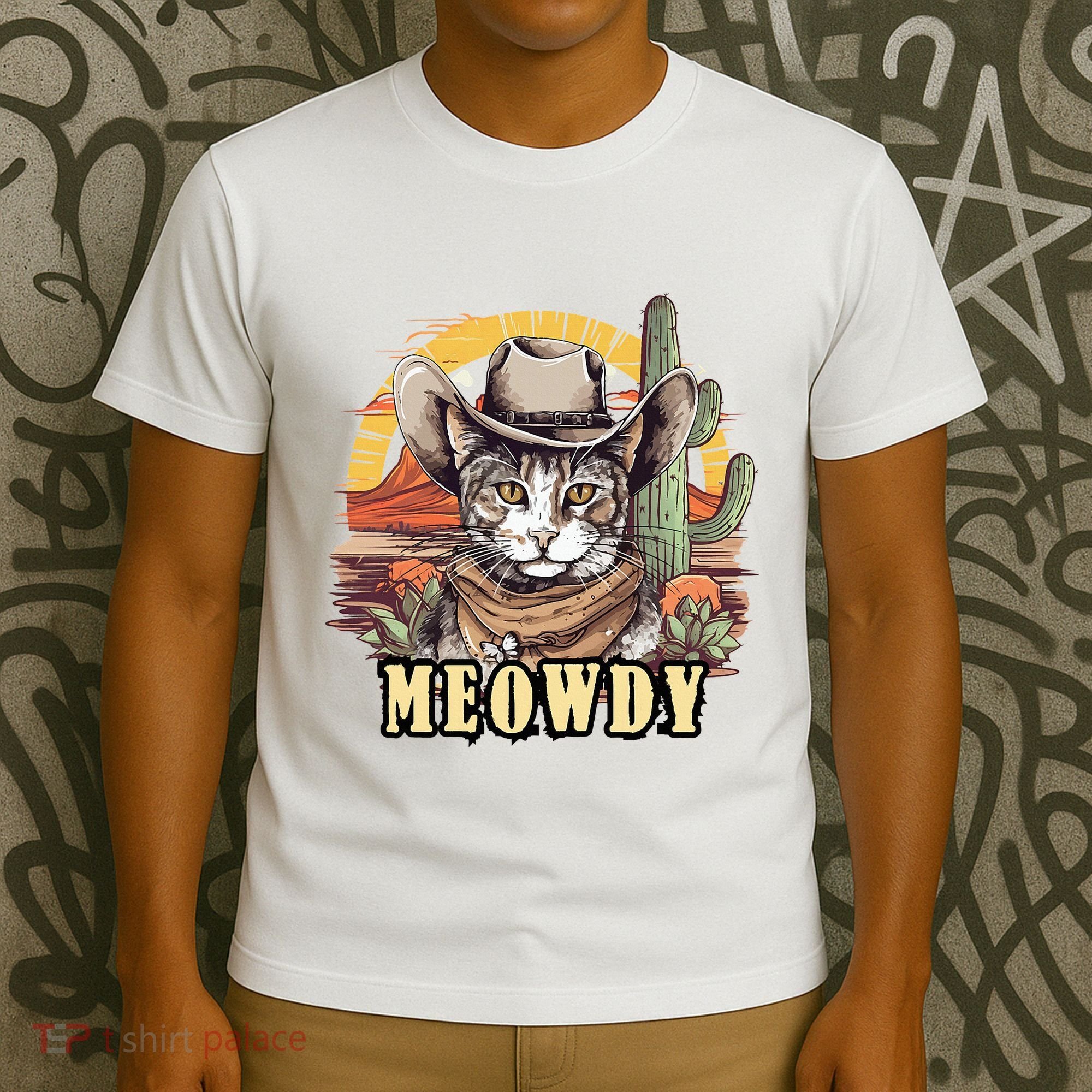 Meowdy Cat Funny Howdy Meme Wild West Cowboy Hat T-Shirt