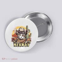 Meowdy Cat Funny Howdy Meme Wild West Cowboy Hat Button thumb 0