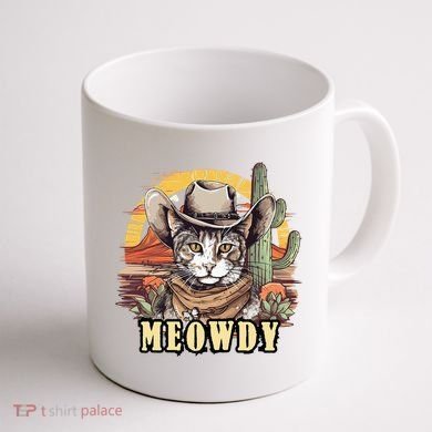 Meowdy Cat Funny Howdy Meme Wild West Cowboy Hat Coffee Mug back