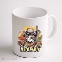 Meowdy Cat Funny Howdy Meme Wild West Cowboy Hat Coffee Mug thumb 1
